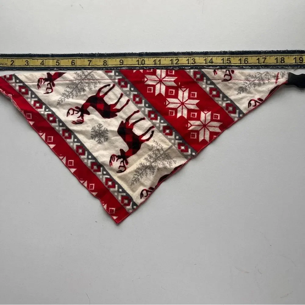 Christmas Dog Bandana Reversible Red Snowflake & Reindeer Holiday Pet Scarf